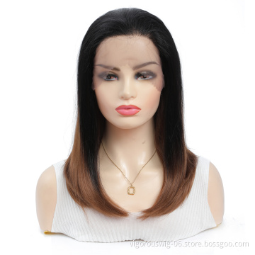 Vigorous bob short high quality natural ombre brown heat resistant synthetic transparent lace front wigs for white women